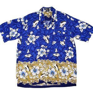 Royal‎ Creations Mens Hawaiian Shirt Large Blue Made In Hawaii Floral Aloha
